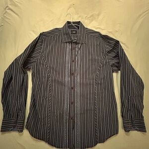 Guess Men's Long Sleeve Blue Stripped Dress Shirt